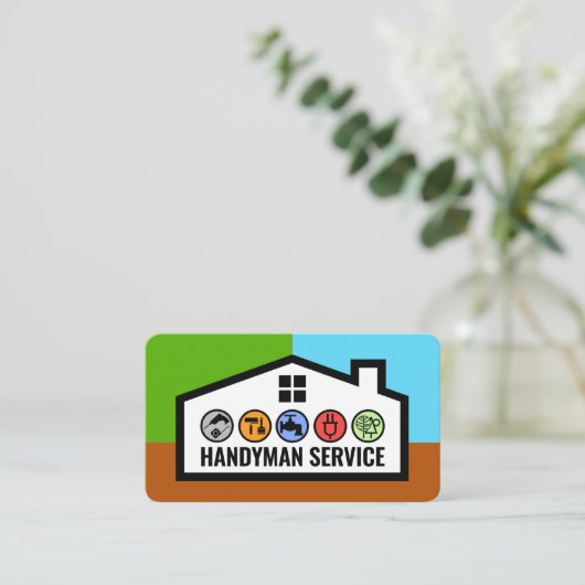 Carte De Visite Stylish Building Frame With Handyman Tools (Debout devant)