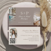 Carte De Visite Stylish Chic Elegant Arch Photos Monogram QR Code