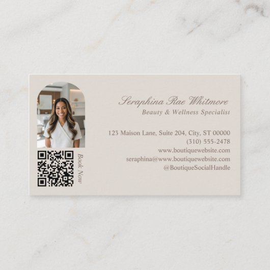 Carte De Visite Stylish Chic Elegant Arch Photos Monogram QR Code (Dos)