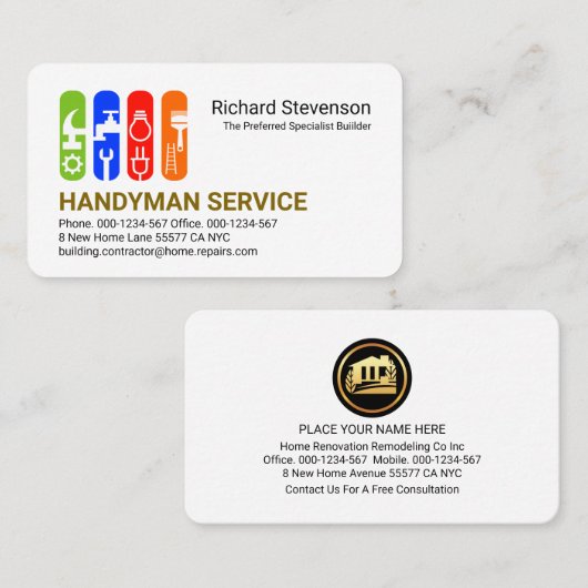 Carte De Visite Stylish Construction Handyman Tools Tab (Devant / Derrière)