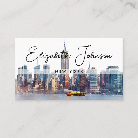 Carte De Visite Stylish Elegant Script New York Skyline (Devant)