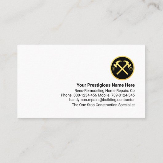 Carte De Visite Stylish Gold Handyman Tools Frame (Dos)