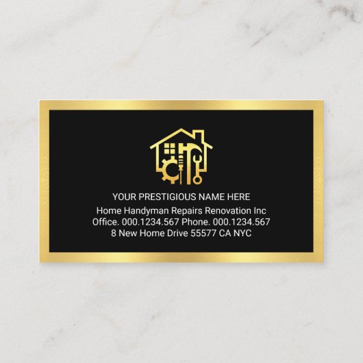 Carte De Visite Stylish Gold Handyman Tools Gold Frame (Dos)