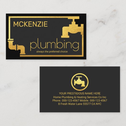 Carte De Visite Stylish Gold Pipe Faucet Border Frame (Devant / Derrière)