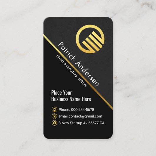 Carte De Visite Stylish Grey Grunge Gold Line CEO Boss (Devant)
