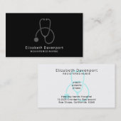 Carte De Visite Stylish Grey Stethoscope Illustration sur Black (Devant / Derrière)