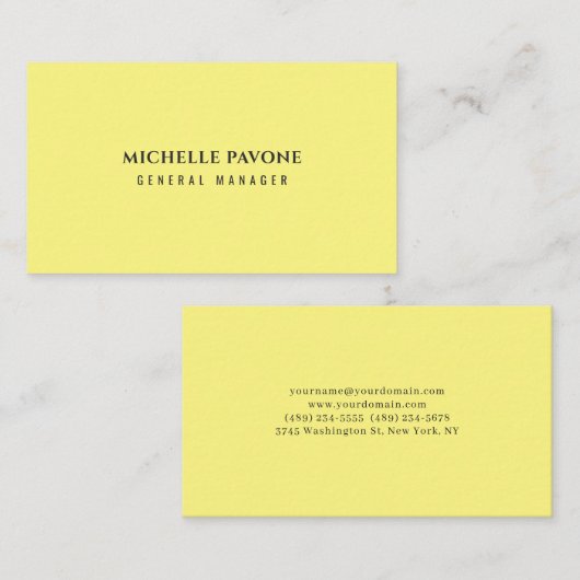 Carte De Visite Stylish Light Yellow Simple Plain Professional (Devant / Derrière)