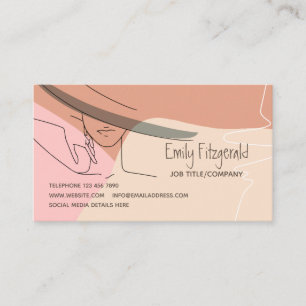 Carte De Visite Stylish Line Dessin Femme en Casquette crème rose 