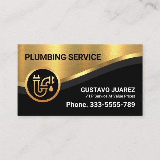 Carte De Visite Stylish Luxurious Gold Curve Wave Plumber (Devant)