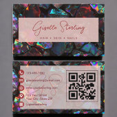 Carte De Visite Stylish Modern Black Opal Professional QR Code