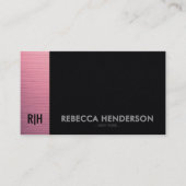 Carte De Visite Stylish Pink Accent Panel & Black Leather Monogram (Devant)