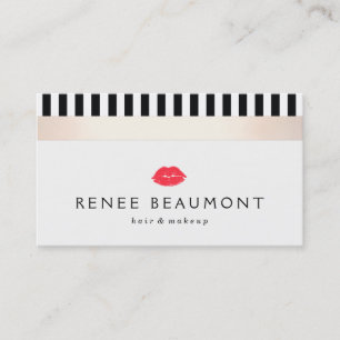 Carte De Visite Stylish Red Kissing Lips Noir et Blanc rayé