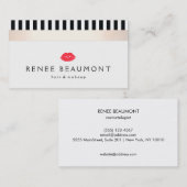 Carte De Visite Stylish Red Kissing Lips Noir et Blanc rayé (Devant / Derrière)