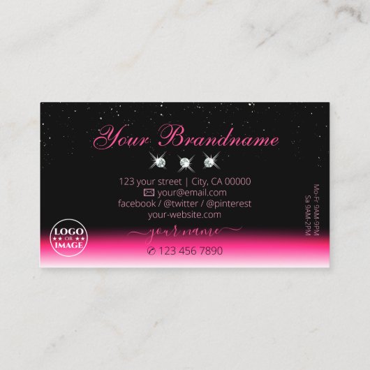 Carte De Visite Stylish Rose noir Ombre Sparkle Diamonds Ajouter u (Dos)