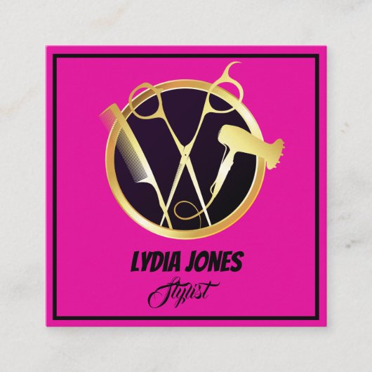 Carte de visite Stylist Carré rose chaud avec code (Devant)