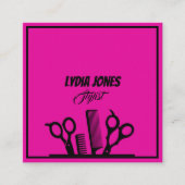 Carte de visite Stylist Carré rose chaud avec code (Devant)