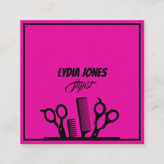 Carte de visite Stylist Carré rose chaud avec code (Devant)