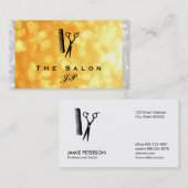 Carte De Visite Stylist Gold et White Bokeh (Devant / Derrière)