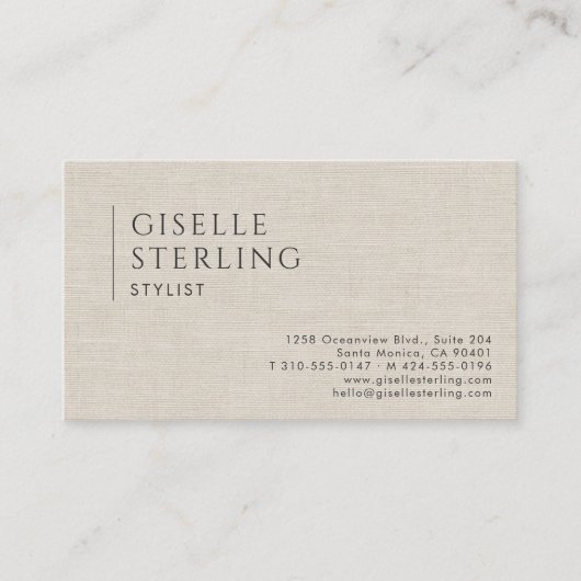 Carte De Visite Stylist Luxury Neutral Linen QR Code (Devant)
