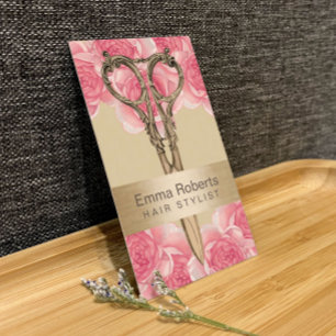 Carte De Visite Styliste de cheveux Ciseaux antiques Crème et rose