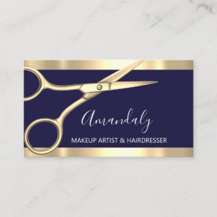 Carte De Visite Styliste de cheveux Coiffeur Golden Scissers Navy 