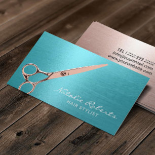 Carte De Visite Styliste de cheveux Elégant Rose Gold Scissor Tur