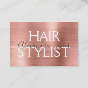 Carte De Visite Styliste de cheveux en métal brossé rose et Rose o