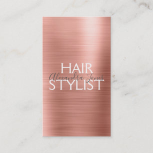 Carte De Visite Styliste de cheveux en métal brossé rose et Rose o