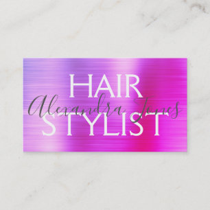Carte De Visite Styliste de cheveux en métal brossé rose violet