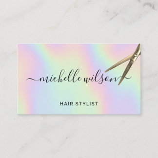 Carte De Visite Styliste de cheveux Holographic Gold Scissor Beauo