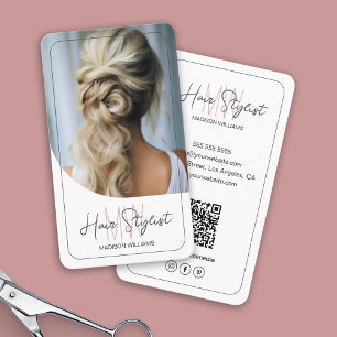 Carte De Visite Styliste de cheveux Monogramme logo photo blanc