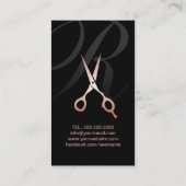 Carte De Visite Styliste de cheveux Monogramme Rose ciseau or (Dos)