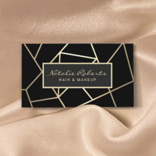 Carte De Visite Styliste de cheveux noir et or géométrique Salon d