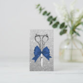 Carte De Visite Stylo à cheveux Navy Bleu Bow Ciseau Silver Partie (Debout devant)
