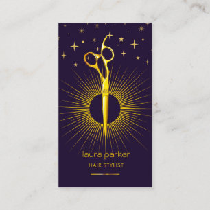 Carte De Visite Stylo à ciseaux violet or Liste de cheveux profess