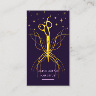 Carte De Visite Stylo à ciseaux violet or Liste professionnelle de