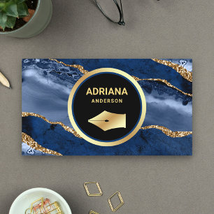 Carte De Visite Stylo à pointe en or Avocat Agate Bleu Marine