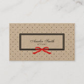 Carte De Visite Stylo Black Polka Dot et Red Ribbon Kraft (Devant)