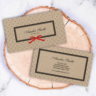 Carte De Visite Stylo Black Polka Dot et Red Ribbon Kraft