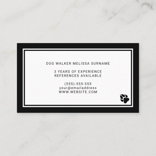 Carte De Visite Stylo Black & White Chien Silhouette Chien Walker (Dos)