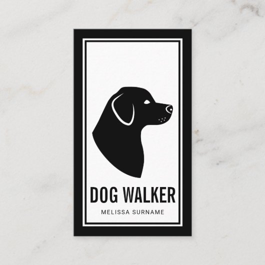Carte De Visite Stylo Black & White Chien Silhouette Chien Walker (Devant)