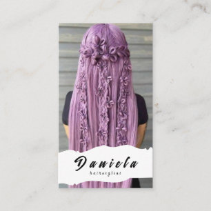 Carte De Visite Stylo Cheveux Belle Ciseau Minimaliste Rose Bleu B