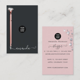 Carte De Visite Stylo diamant rose gold et rose blush