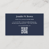 Carte De Visite Stylo écrivain blogueur code QR marine (Dos)