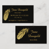 Carte De Visite Stylo en plumes d'or Noir classique Notaire voitur (Devant / Derrière)