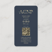 Carte De Visite Stylo Notaire moderne Monogramme Bleu foncé Or Qui (Dos)