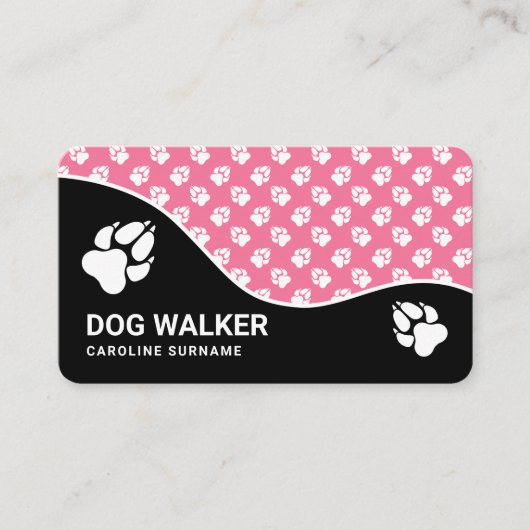 Carte De Visite Stylo Pink And Black Paws Chien Walker Animal assi (Devant)