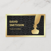 Carte De Visite Stylo Quint Black Damask Gold Foil Inkwell (Devant)