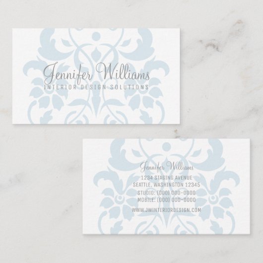 Carte de visite subtil bleu-clair de damassé (Devant / Derrière)
