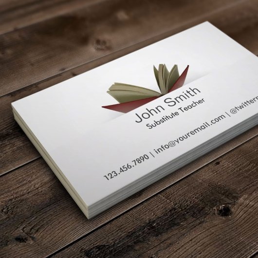 Carte De Visite Subtle Open Book Enseignant substitut